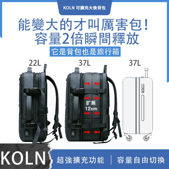 KOLN可擴充37公升後背包。廉航攻略。買一送一
